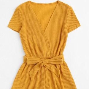 Self Tie Waist Ribbed Wrap Romper